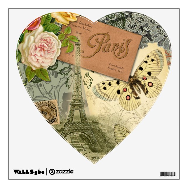 Paris France Antique Artwork Collage Eiffel French Wall Decal (Front)
