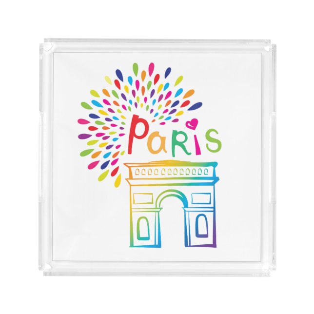Paris France | Arc de Triomphe | Neon Design Acrylic Tray (Front)