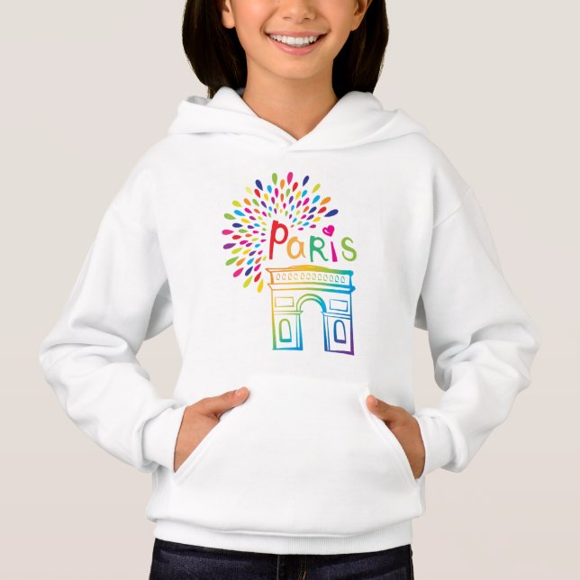 Paris France | Arc de Triomphe | Neon Design Hoodie (Front)