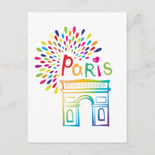 Paris France   Arc de Triomphe   Neon Design Postcard
