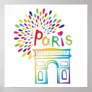Paris France   Arc de Triomphe   Neon Design Poster
