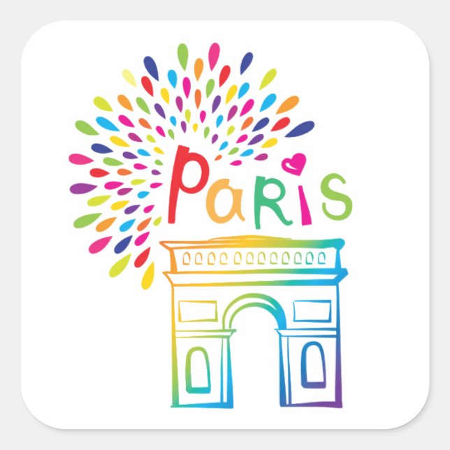 Paris France | Arc de Triomphe | Neon Design Square Sticker (Front)