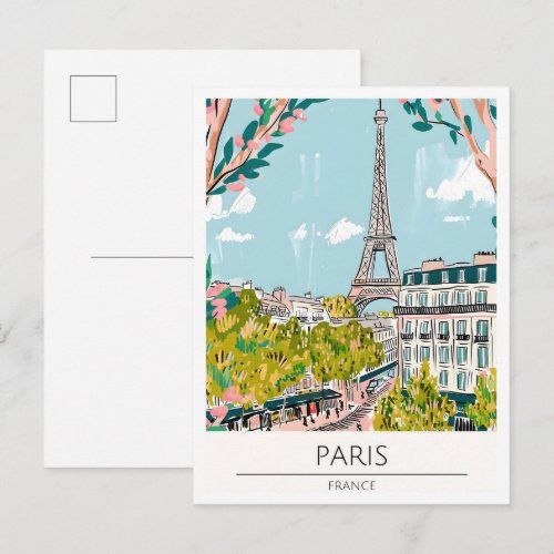 Paris France Art Illustration Travel Postcard