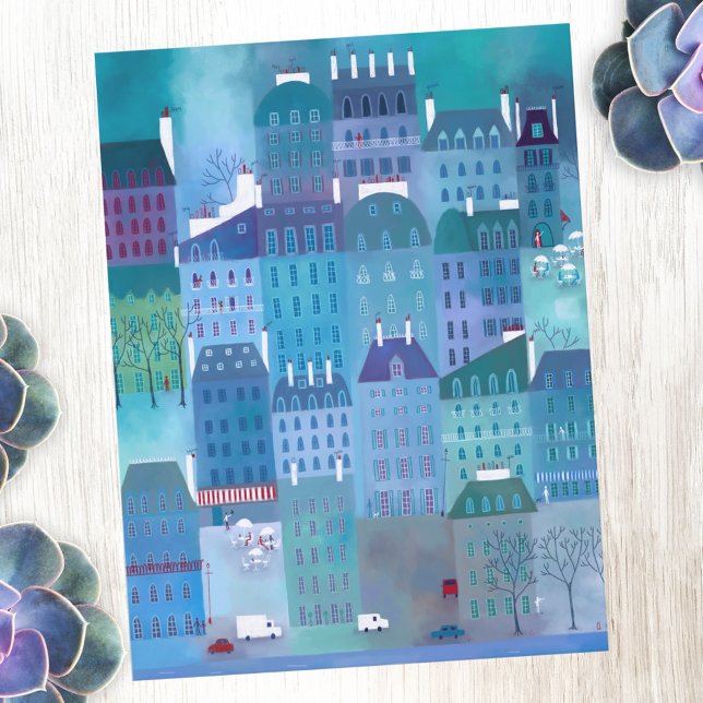 Paris France Art Postcard (Paris France art postcard with original art by Nic Squirrell)