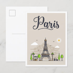 Paris France Art Travel Illustration Postcard