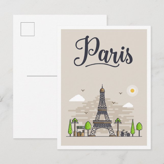Paris France Art Travel Illustration Postcard (Front/Back)