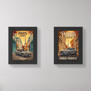 Paris France Autumn Vintage Car Poster Set – Retro