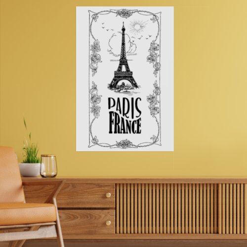 Paris France Black on White Poster