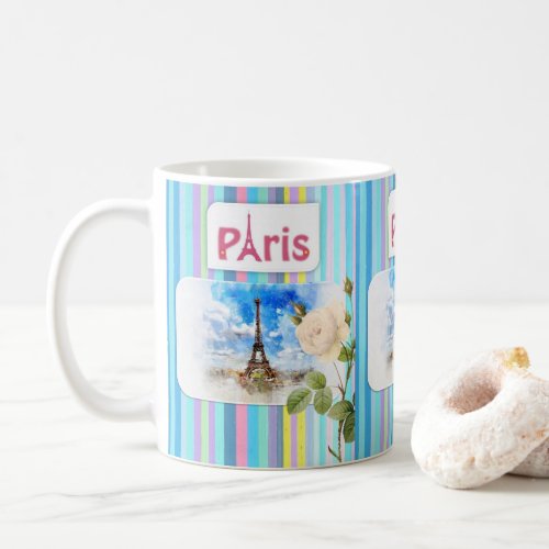 Paris France Blue Stripe Mug