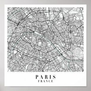 Paris France Blue Water Street Map Poster