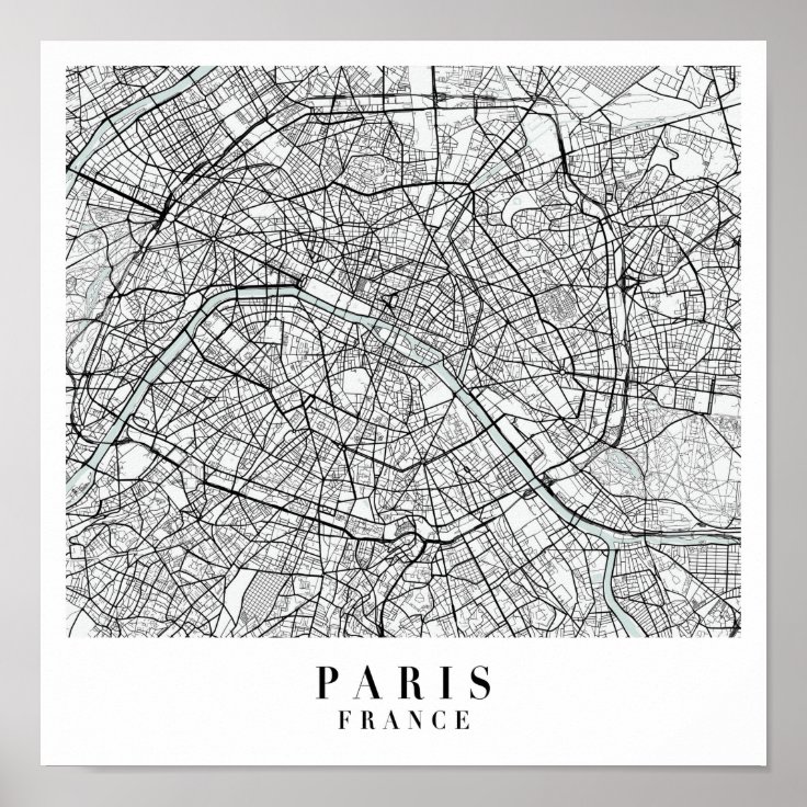 Paris France Blue Water Street Map Poster | Zazzle