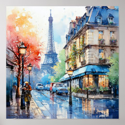 Paris France Bohemian Style Watercolor Painting  Poster