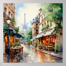 Paris France Bohemian Style Watercolor Painting  Poster