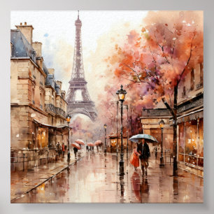 Paris France Bohemian Style Watercolor Painting Poster
