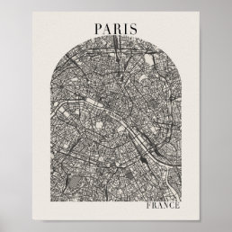 Paris France Boho Minimal Arch Beige Street Map Poster