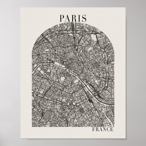 Paris France Boho Minimal Arch Beige Street Map Poster