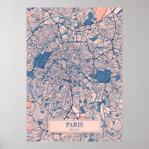 Paris _ France Breezy City Map  Poster