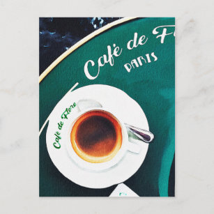 Paris France Cafe Coffee Watercolor Postcard