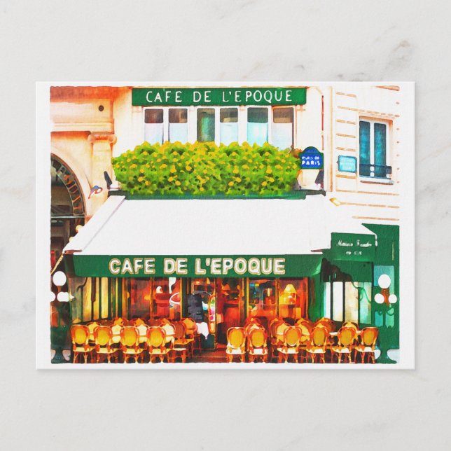 Paris France Cafe Watercolor Postcard (Front)