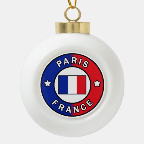 Paris France Ceramic Ball Christmas Ornament