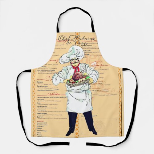 Paris France Chef Caricature Menu Text Apron