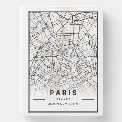 Paris France City Map  Minimalist Modern Drawing Wooden Box Sign