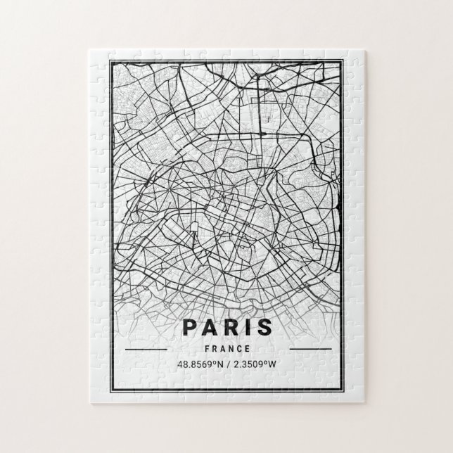 Paris France City Map | Modern Minimalist Drawing Jigsaw Puzzle (Vertical)