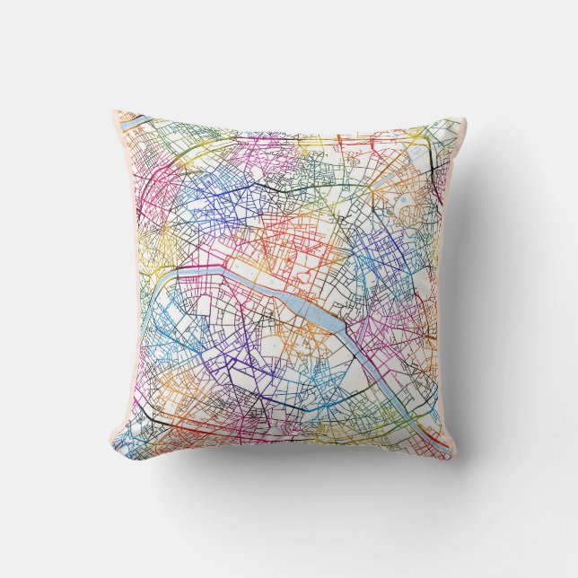 Paris France City Map Throw Pillow (Front)