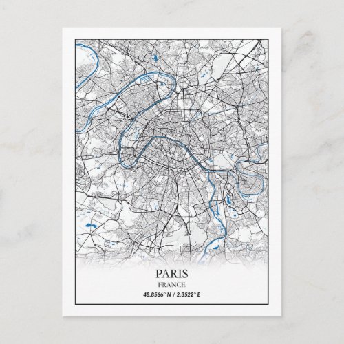 Paris France City Map Travel Simple Postcard
