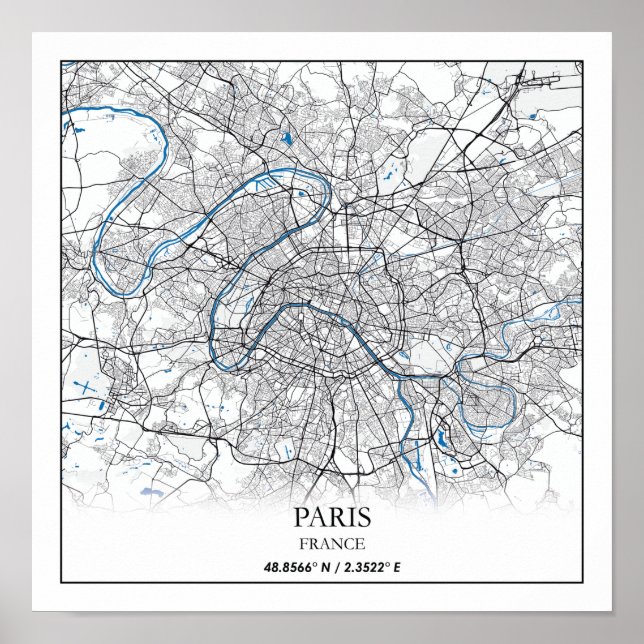 Paris France City Map Travel Simple Poster (Front)