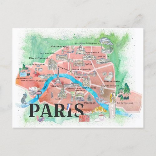 Paris France City of Love Magazine Illustrated  Postcard