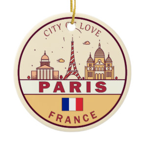 Paris France City Skyline Emblem Ceramic Ornament