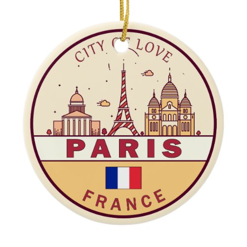 Paris France City Skyline Emblem Ceramic Ornament