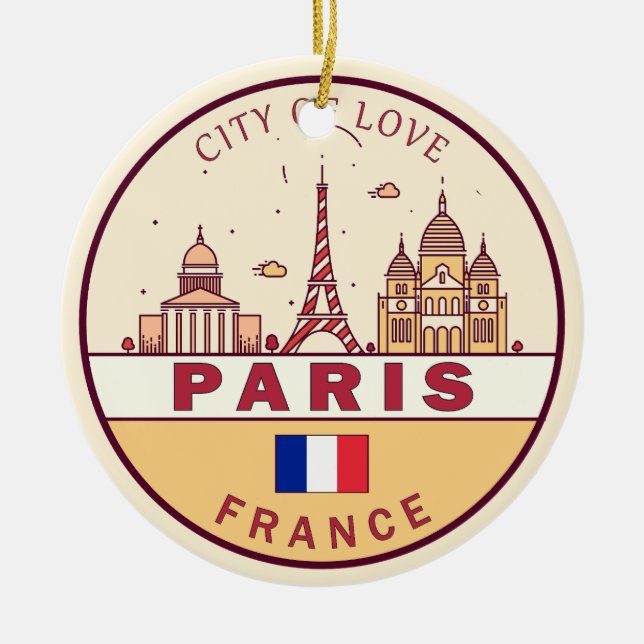 Paris France City Skyline Emblem Ceramic Ornament (Front)