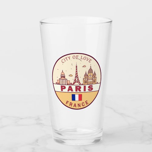 Paris France City Skyline Emblem Glass