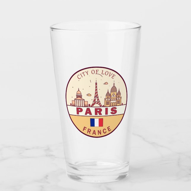 Paris France City Skyline Emblem Glass (Front)