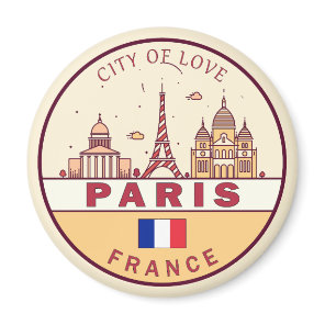 Paris France City Skyline Emblem Magnet