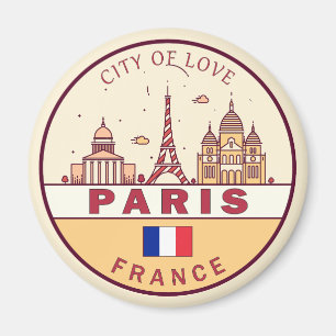 Paris France City Skyline Emblem Magnet