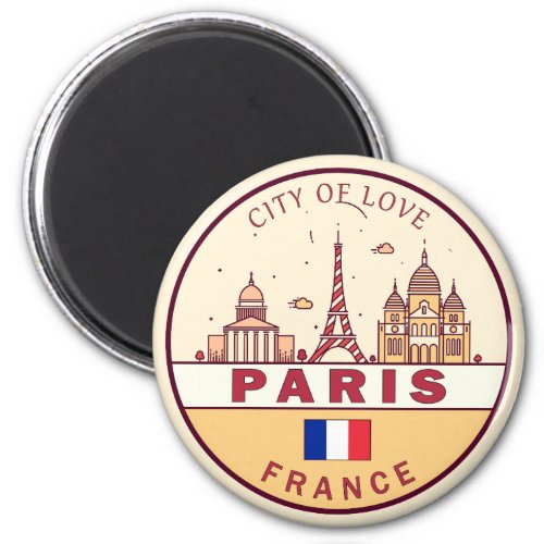 Paris France City Skyline Emblem Magnet