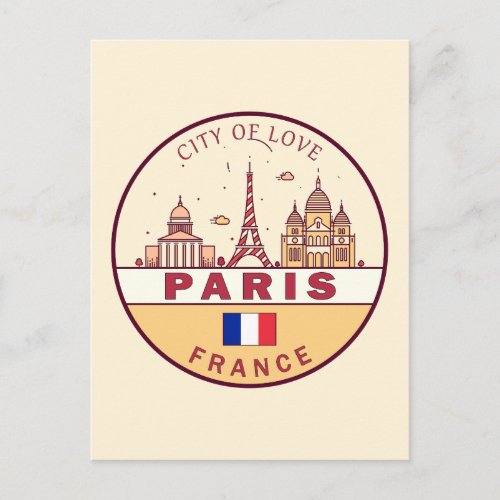 Paris France City Skyline Emblem Postcard
