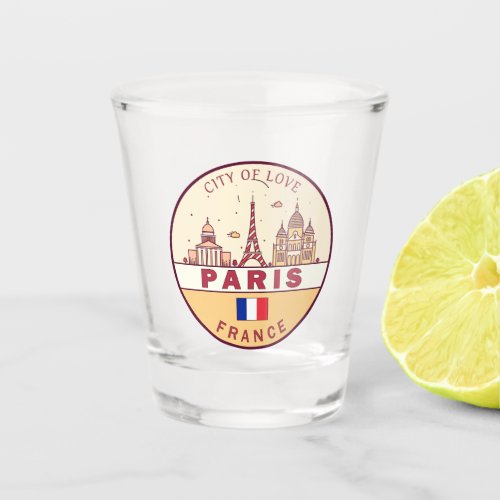 Paris France City Skyline Emblem Shot Glass