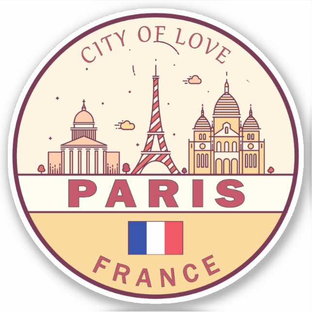 Paris France City Skyline Emblem Sticker (Front)