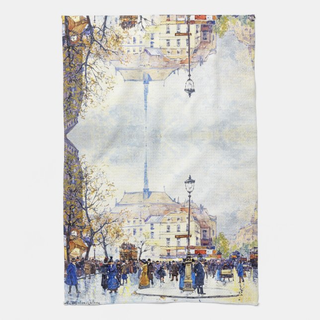 Paris France City Street Scene Art Kitchen Towel (Vertical)