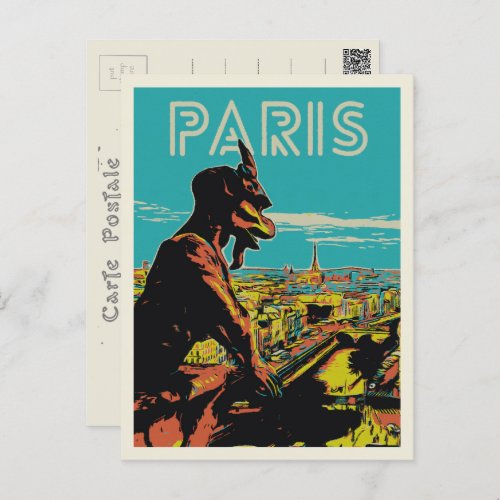 Paris France city view with gargoyle Postcard