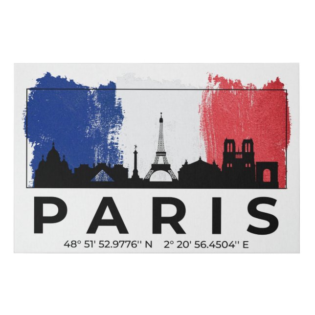 Paris France Cityscape Brush Flag Faux Canvas Print (Front)
