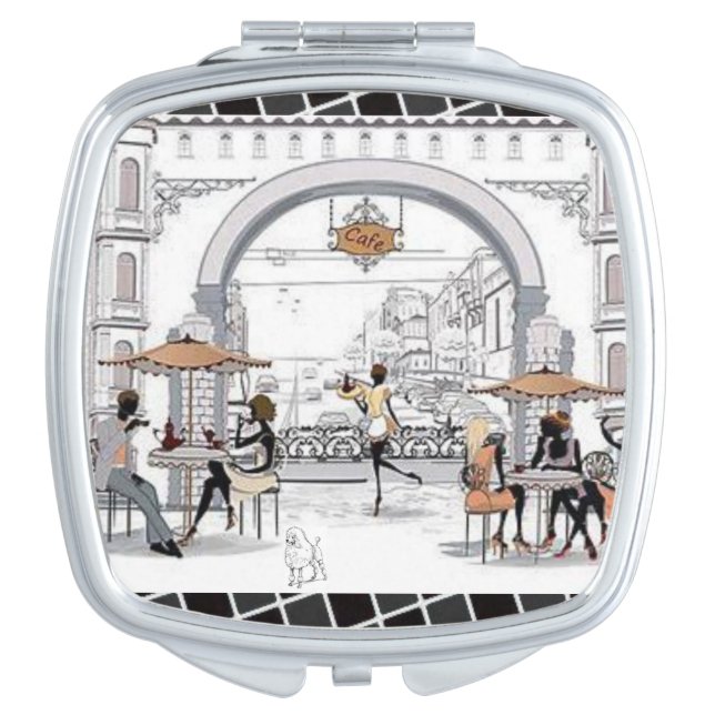 Paris France Coffee Shop Compact Mirror (Front)