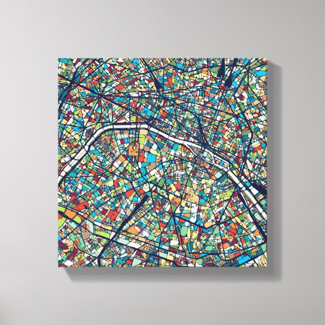 Paris France | Colorful Map Canvas Print (Front)