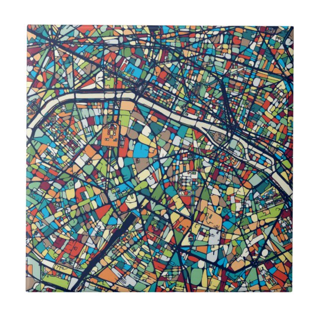 Paris France | Colorful Map Ceramic Tile (Front)