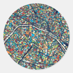 Paris France Colorful Map Classic Round Sticker