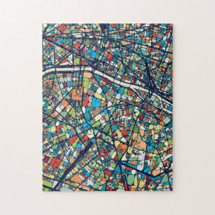 Paris France Colorful Map Jigsaw Puzzle